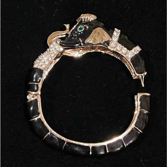 Vintage Elephant Bracelet Black Enamel & Swarovski Crystal Bangle Hinged Closure - Picture 8 of 14